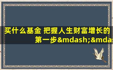 买什么基金 把握人生财富增长的第一步——如何挑选适合你的基金？